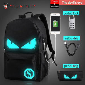 Raged Sheep School Backpack Student Luminous Animation School Bags For Teenager  USB Charge Computer Anti-theft Laptop Backpack